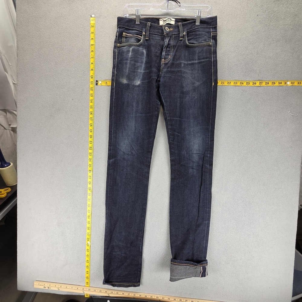 Naked &‎ Famous Jeans Mens 30x37 Blue Selvedge Skinny Guy Stretch Button Fly